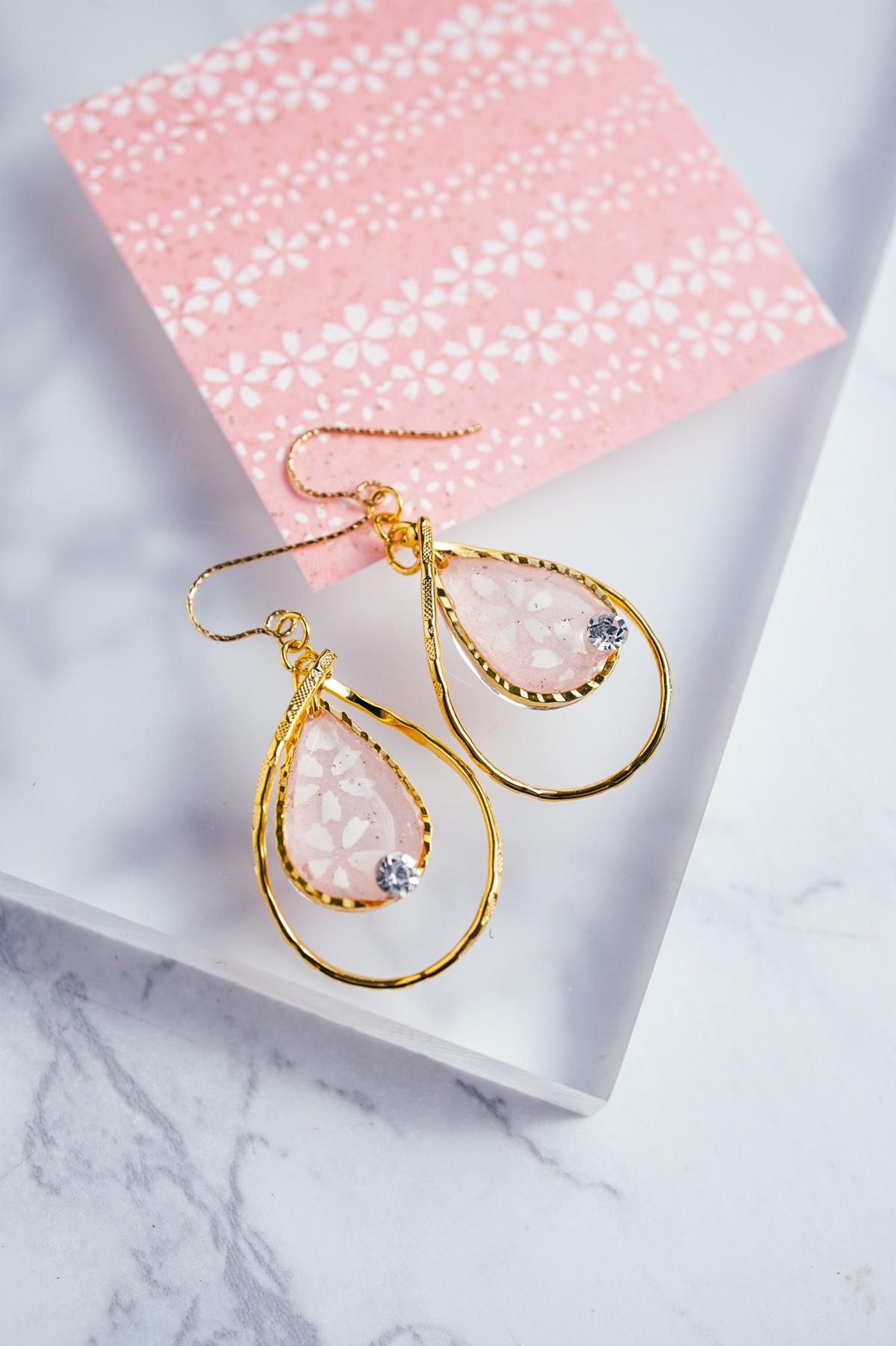 Flower Drop Earrings - Cherry Blossom (Pink)