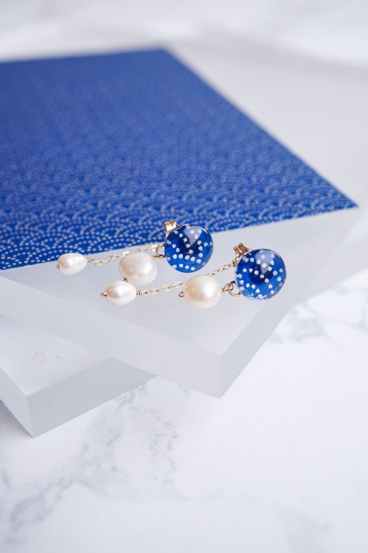 Little Spring Earrings -Seigaiha (Ultramarine)