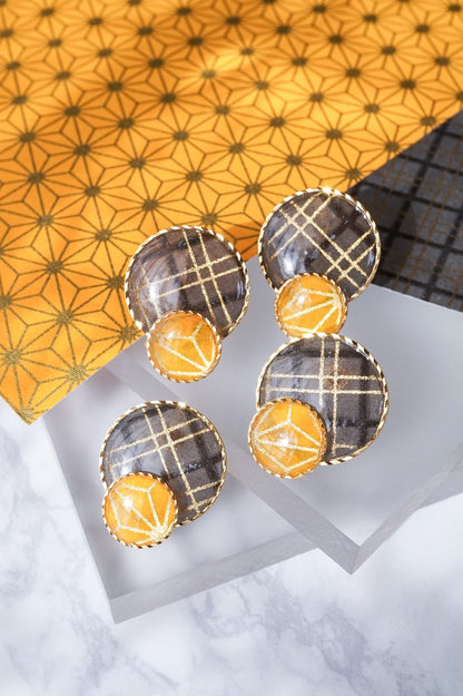 Kumi Circle Earrings - Double Stripe Grid (Charcoal)
