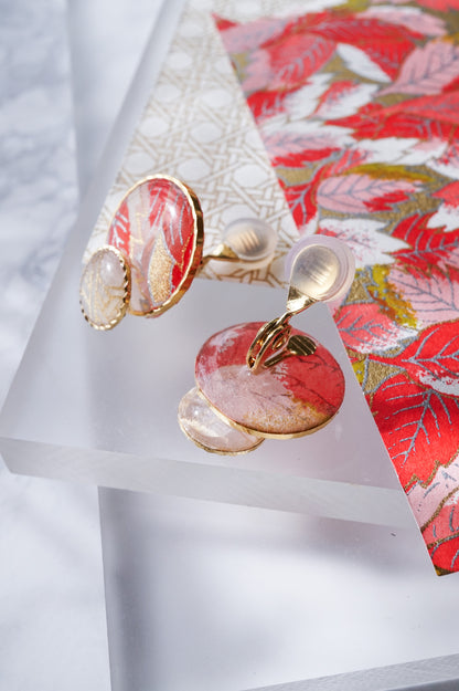 Kumi Circle Earrings - Withered Leaves (Red)