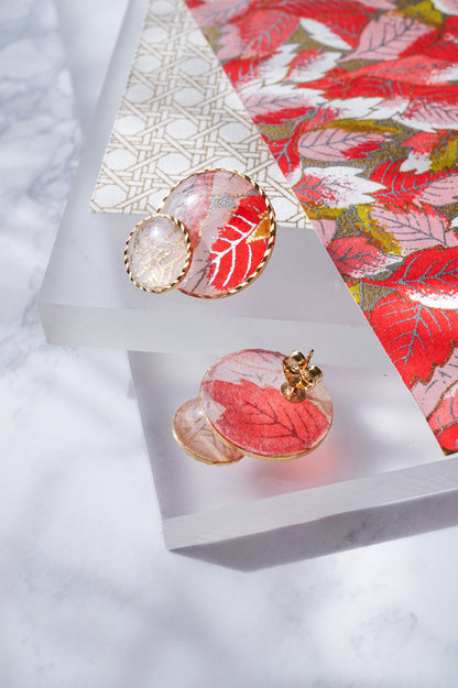 Kumi Circle Earrings - Withered Leaves (Red)