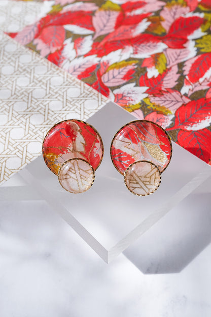 Kumi Circle Earrings - Withered Leaves (Red)