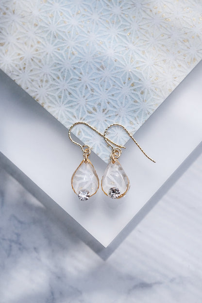 Morning Dew Earrings - Hemp Leaf (White)