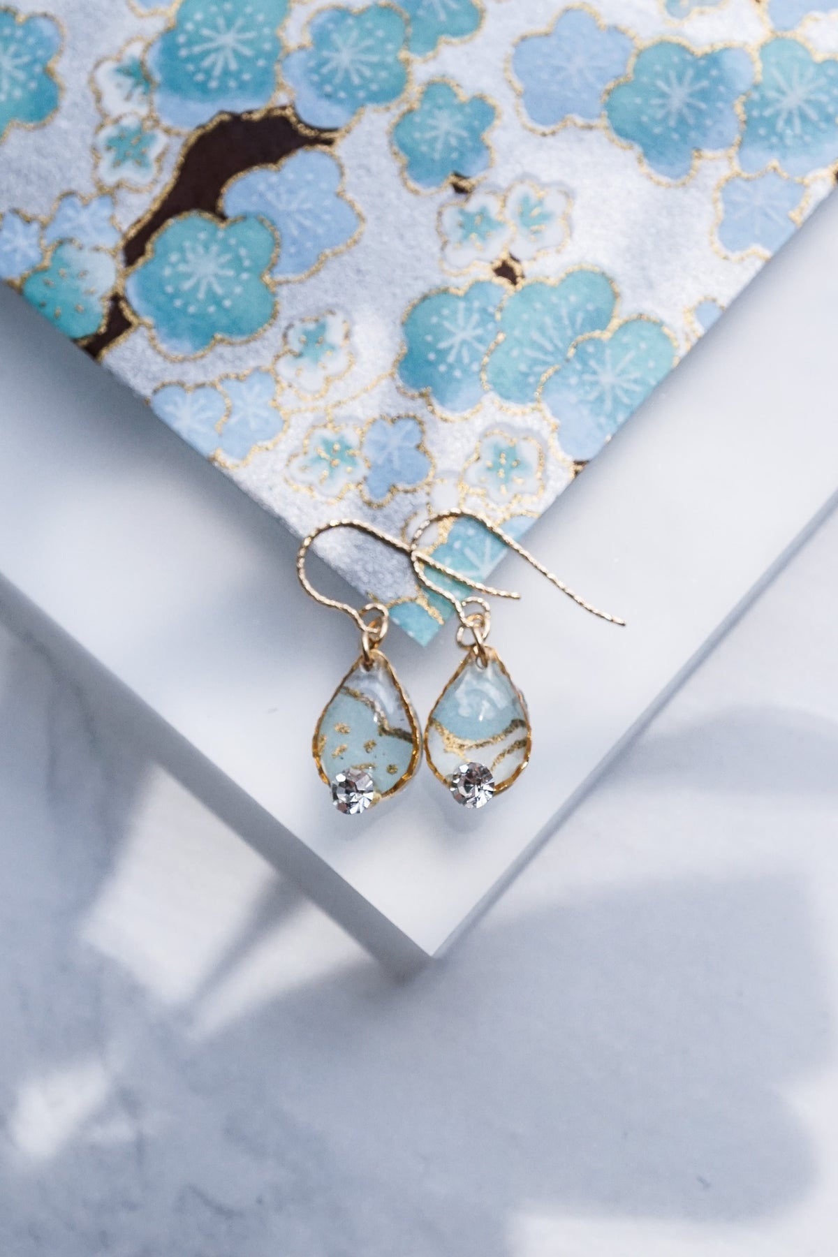 Morning Dew Earrings - Plum Blossom (Light Blue)