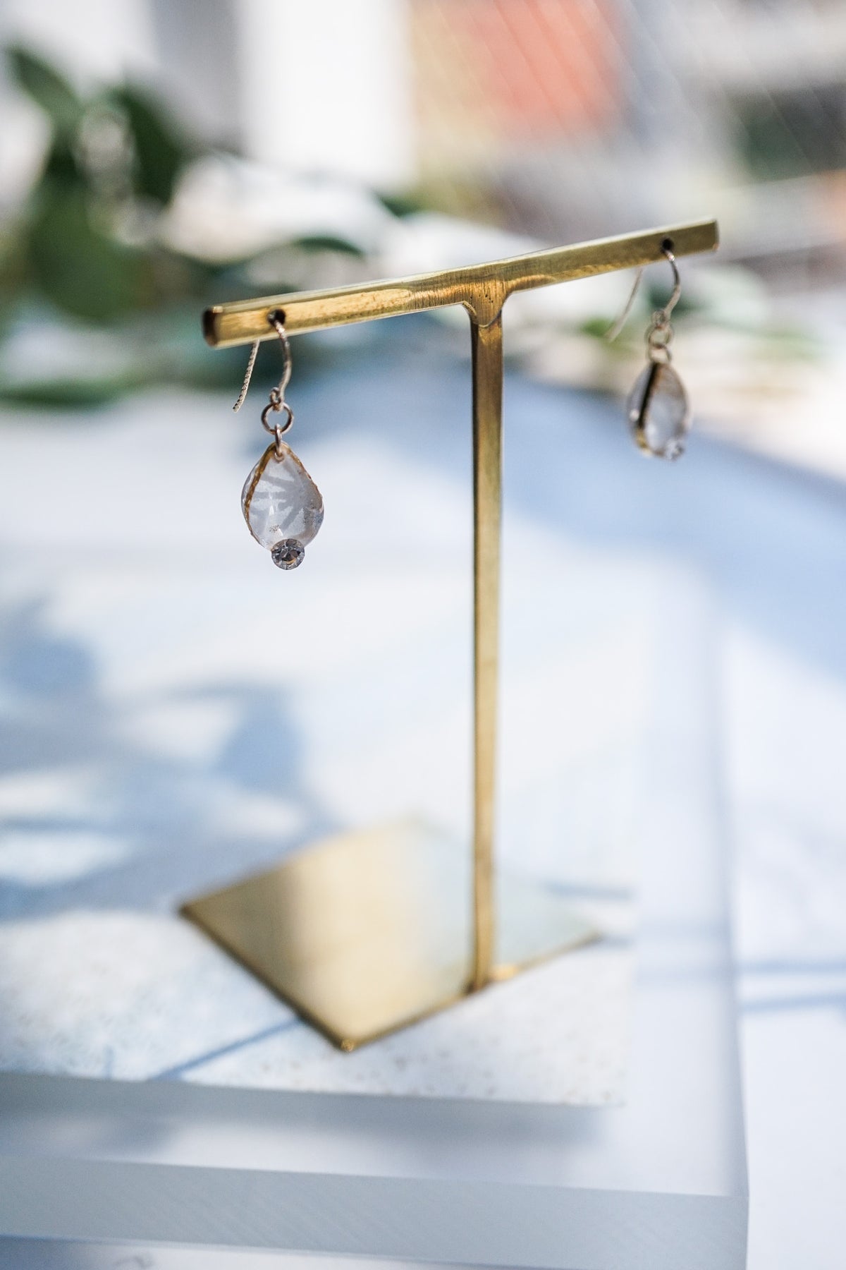 Morning Dew Earrings - Hemp Leaf (White)