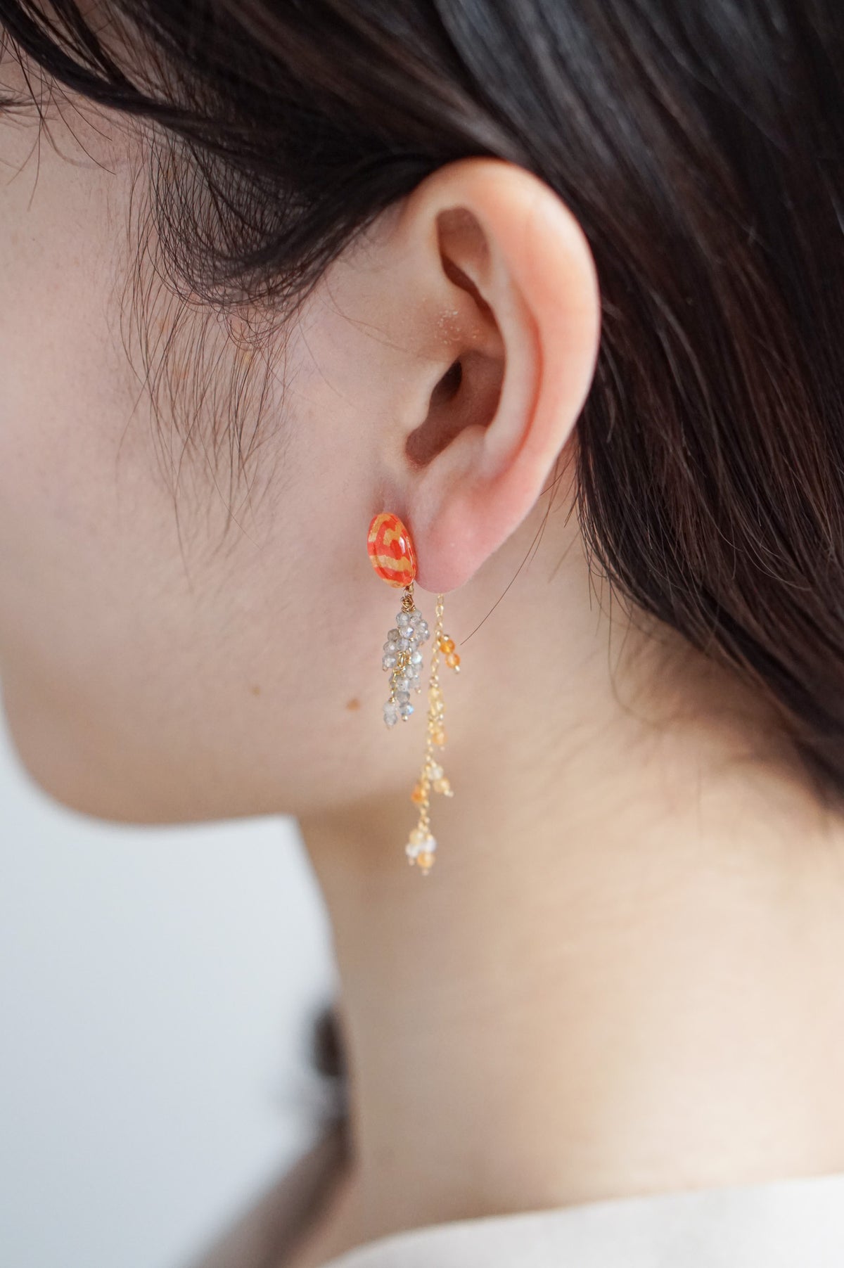 Little Snow Earrings - Seigaiha (Orange)
