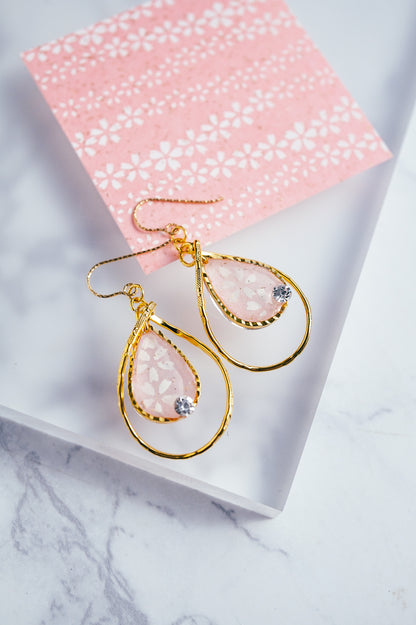 Flower Drop Earrings - Cherry Blossom (Pink)