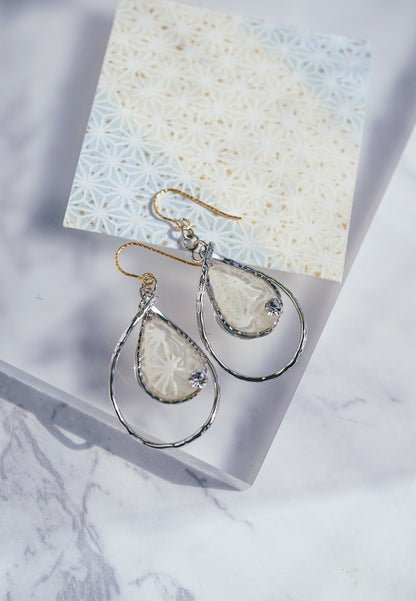 Flower Drop Earrings - Hemp Leaf (White)
