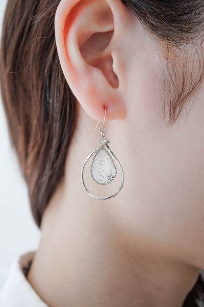 Flower Drop Earrings - Hemp Leaf (White)